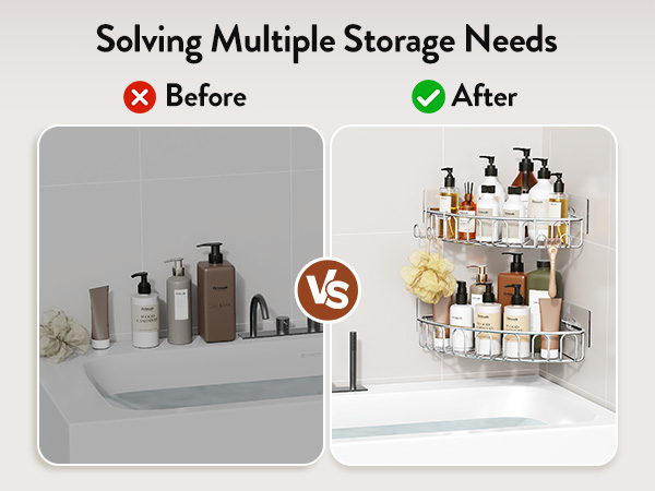 Orimade Corner Shower Caddy Stainless Steel with Hooks Wall Mounted Bathroom Shelf Storage Organizer