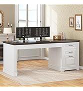 SEDETA Office Desk with 3 Drawers, 55" Executive Computer Desk with Storage Drawers, Farmhouse De...