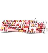 Meidosa Wired Computer Keyboard, White Colorful Full-Size Keyboard, Round Key Typewriter Keyboard...