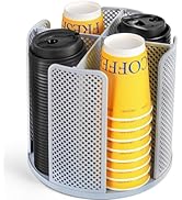 BEABOO 4-Compartment Rotating Paper Cup Holder &amp; Coffee Cup Lid Storage Dispenser, Plastic Cup Di...