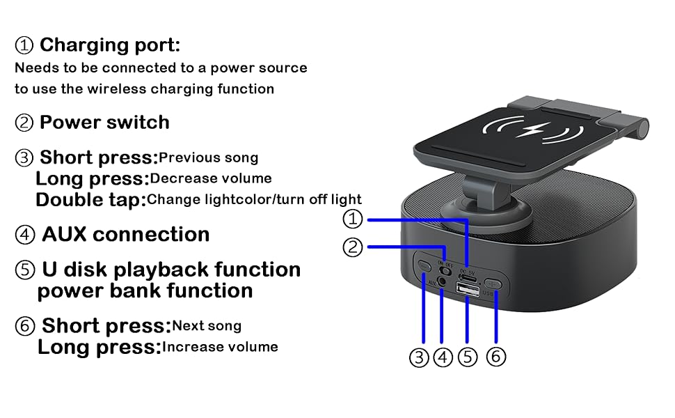 Bluetooth Speaker with Wireless Charging and Cell Phone Stand