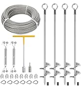 hannger 4 Pcs 30" Heavy Duty Ground Anchors Shed Anchor Kit with1/4 Stainless Steel Cable &amp; 2 Tur...