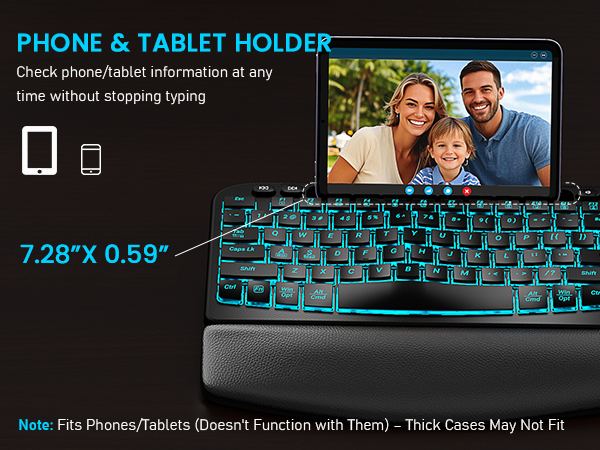 wireless keyboard with phone holder