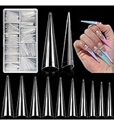 500Pcs Stiletto Nail Tips for Acrylic Nails, XL Long Clear False Nails Tips Soft Traceless, Half ...