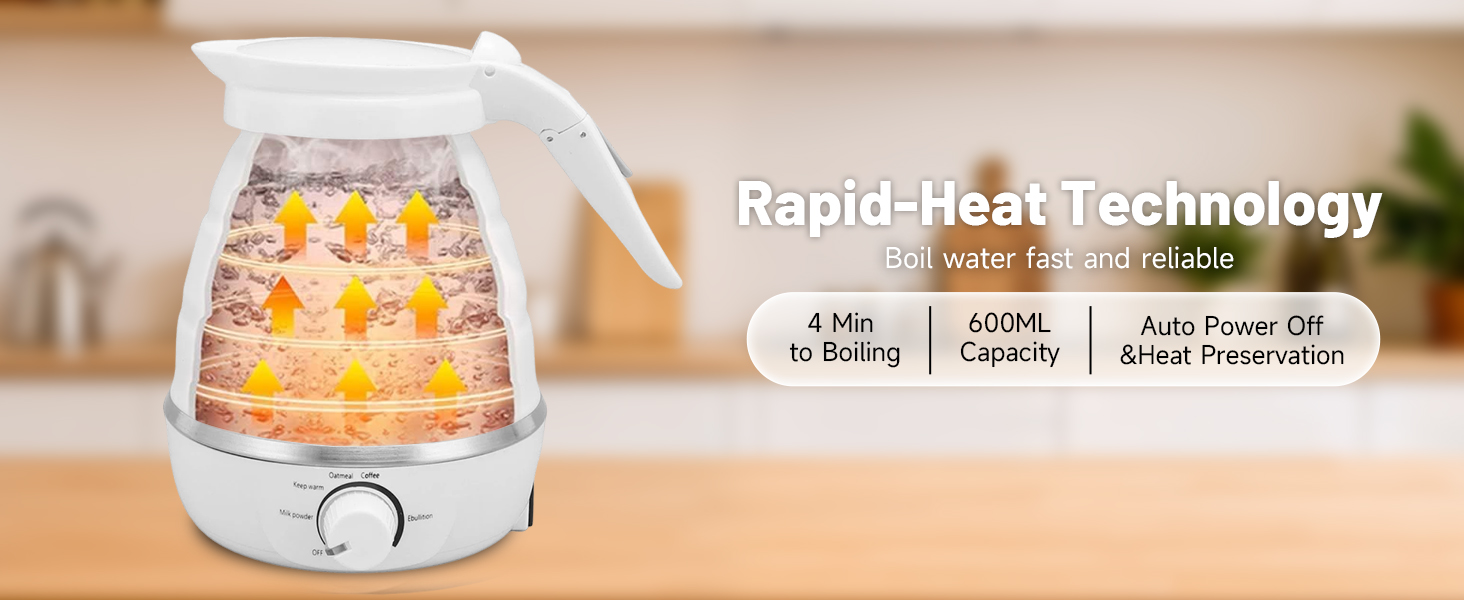 Silicone Portable Water Boiler Kettle Electric 600ML