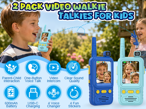 2-Pack Video Walkie Talkies for Kids Boy Girl Age 4-10 Toy Rechargeable Birthday Gift Indoor Outdoor
