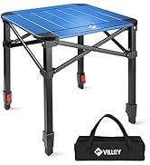 VILLEY Folding Camping Square Table with Carry Bag, Lightweight Aluminum Adjustable Square Table ...