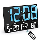 Amgico Digital Clock Large Display, 11.5" LED Wall Clock, Temperature, Calendar, 5 Levels Dimming...