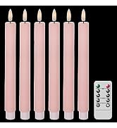 DRomance Pink Flameless Flickering Taper Candles Battery Operated with 10-Key Remote and Timer 6 ...