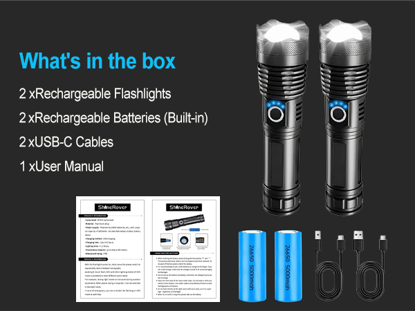 HIGH LUMENS RECHARGEABLE FLASHLIGHTS 2 PACK