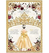 DreamBuilt 5x7.2 inch 50PCS Blank Gold Glitter Quinceanera Invitations Kit Laser Cut Hollow Crown...
