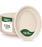 Biaredy 100% Compostable Paper Plates Oval 12.5in 125 Count Disposable Biodegradable Heavy Duty L...