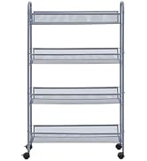 American Dream Matte Grey 4-Tier Mesh Basket Rolling Cart with Wheels Slim Metal Storage Organize...