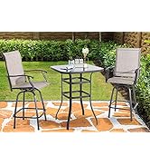 Shintenchi Patio Swivel Bar Set, All Weather Textile Fabric Outdoor High Stool Bistro Set with 2 ...
