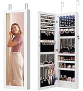 Antok 6 LEDs Jewelry Cabinet with Lock, 48" Full Length Mirror Wall Mounted or Over The Door Jewe...