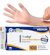 CARE PLUS Medical Pro Vinyl Exam Gloves | Latex &amp; Powder Free, Rubber, Non Sterile Size S,M,L,XL ...