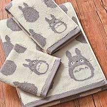 White and gray towels with Totoro
