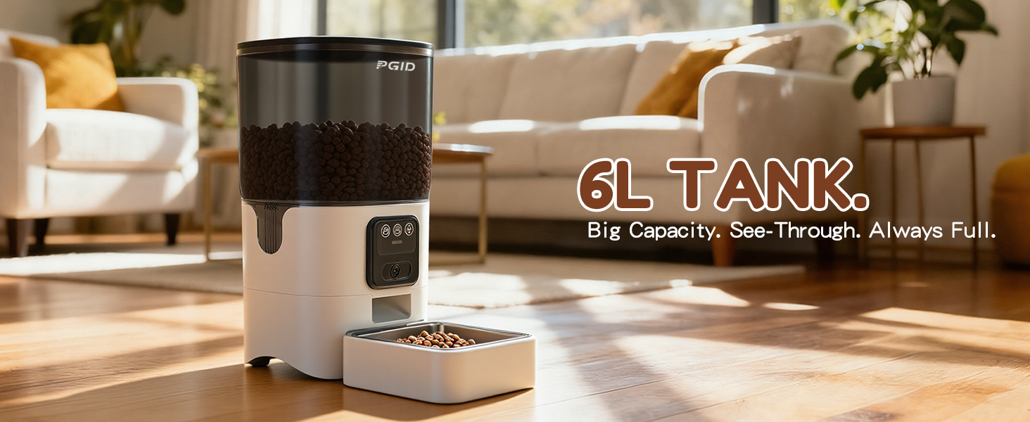 A large-capacity transparent GL tank for a pet feeder.