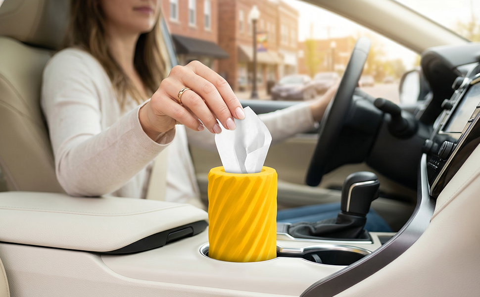 Car Tissue Holder, Refillable Round Cylinder with 3 Tissue Packs