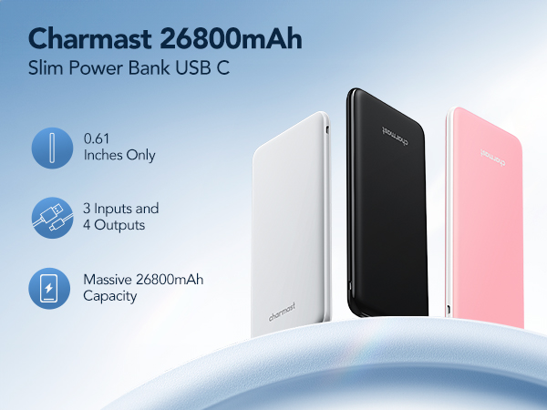 Charmast 26800mAh Slim Power Bank USB C