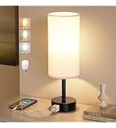 Bedside Table Lamp For Nightstand - 3 Color Temperatures Pull Chain Lamp with AC Outlet Charging ...