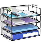 4 Tier Stackable Letter Tray Paper Holder Desk Organizer for Home Office School, Black