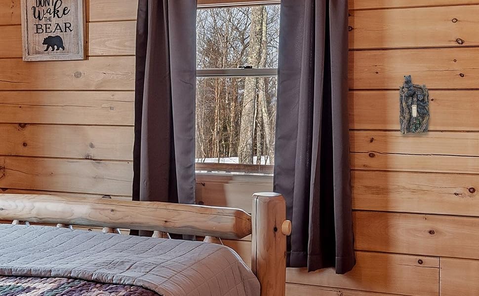 black bear on tree single toggle light switch cover plate rustic cabin lodge 1 gang wall plate