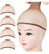 Mesh Wig Caps Net, FANDAMEI 4PCS Wig Caps Mesh Net Open End, Dark Brown Wig Cap for women, Nylon ...