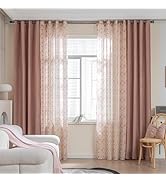 Erbnaryx 4-Piece Rod Pocket Wave Window Panel Set, 2 Blackout Panels &amp; 2 Light Filtering Privacy ...