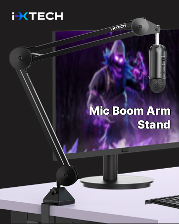 gaming mic podcast microphone stand arm boom studio pc computer streaming desk low profile