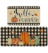 Cusugbaso Fall Kitchen Mats, Sunflower Kitchen Rugs Set of 2 - Farmhouse Plaid Pumpkins Fall Kitc...