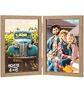 AEVETE 4x6 Picture Frames Double Hinged Wood Folding Photo Frames Vertical with Plexiglass Front
