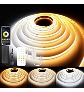 AXMOTUT CCT COB LED Strip Lights, 65.6ft Dimmable 2700K-6500K 24V Tunable White LED Light Strip K...