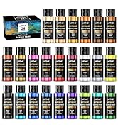 ARTME Metallic Acrylic Paint Set, 24 Metallic Colors in 2 oz/60ml Bottles, Metallic Shining Acryl...