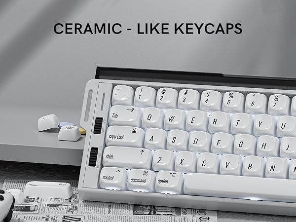 White PBT Keycap Set,Glossy Custom Keycaps Ceramic Style, Dye Sublimation 131-key,MOA Profile Keycap