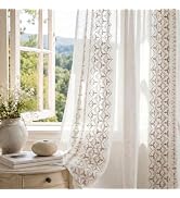 Deconovo Linen Curtains for Living Room, Embroidered Sheer 84 Inches Long | Boho Farmhouse Drape,...