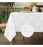 Romanstile Jacquard Rectangle Tablecloth, Waterproof Elegant Damask Rose Floral Pattern Table Clo...