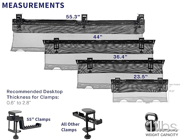Clamp-on Under Desk Mesh Cable Management