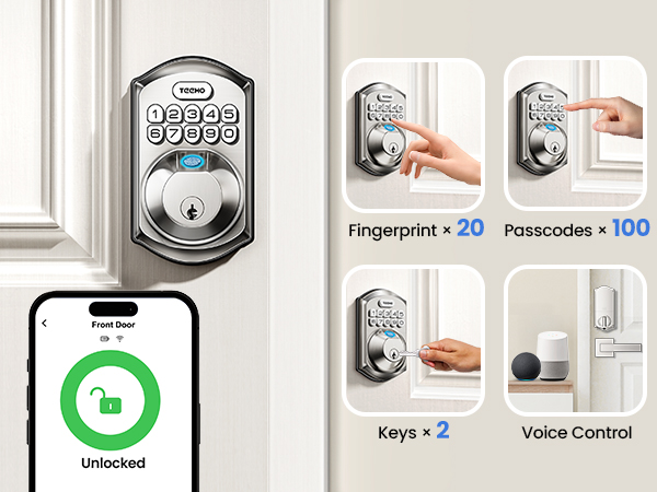 5 ways to unlock: app, passcode, fingerprint, voice control, and backup key