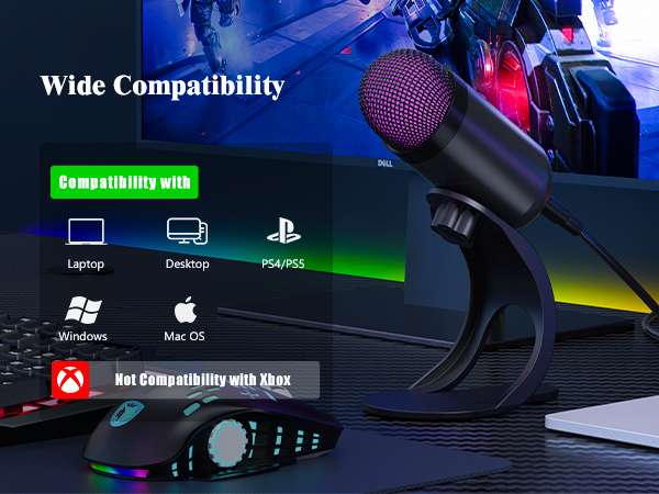 Mic is compatible with Windows 7/8/10/11, Mac OS, and PS4/PS5 systems
