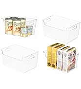 Kutesna 4 Pack Clear Pantry Organizer Bins, 2 Sizes Plastic Containers with Handle for Kitchen, F...