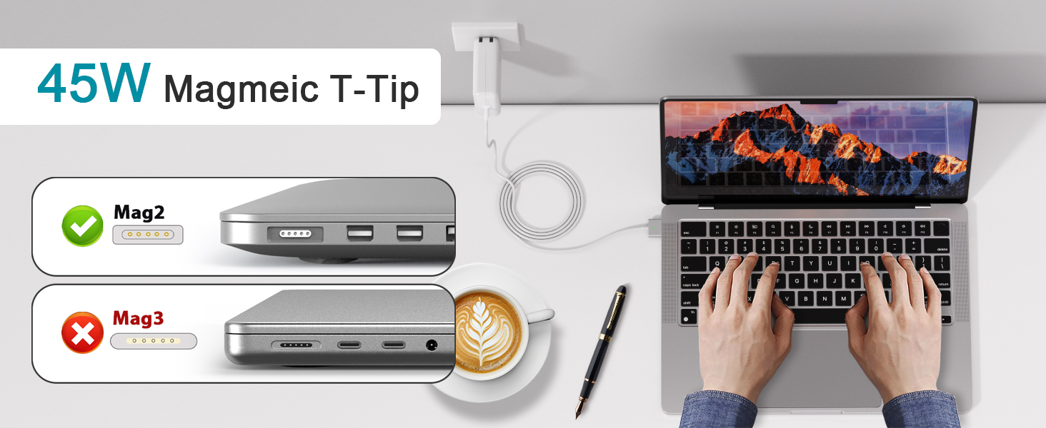 45W Charger for MacBook Pro, 45W Magnetic2 T-Tip Power Adapter Charger Replacement for Mac Pro/air