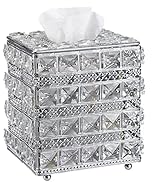 Sumnacon Crystal Square Tissue Box Cover - Sparkling Cube Glass Tissue Box Holder, Decorative Fac...