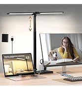 CHARYJOD Retractable Dimmable LED Desk Lamp with USB Charging Port, 50 Lighting Modes Dual Swing ...