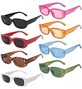 Pibupibu 8/20 Pack Colorful Small Rectangle Party Sunglasses Bulk, Vintage Narrow Square Y2K Glas...