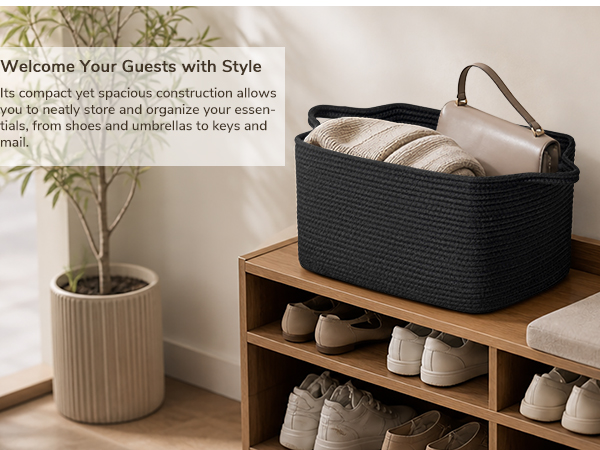 Goodpick Square Woven Rope Basket with Handles