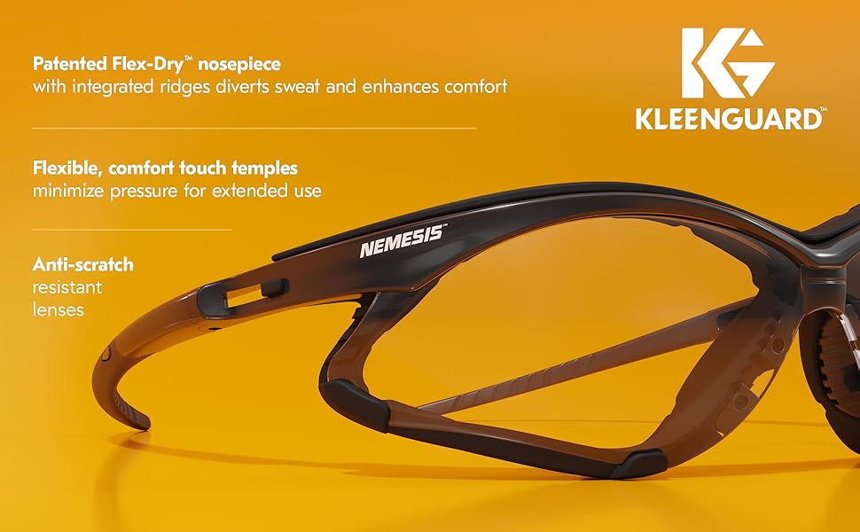KleenGuard Patended Flex-Dry nosepiece, Flexible comfort touch temples, Anti-scratch