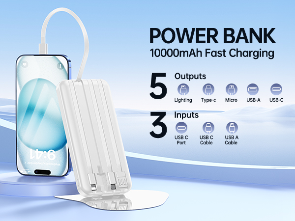 Power bank built in cables 10000mAh