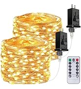2Pack Each 33Ft 100 LED Fairy Lights Plug in with Remote, Waterproof String Lights Outdoor &amp; Indo...