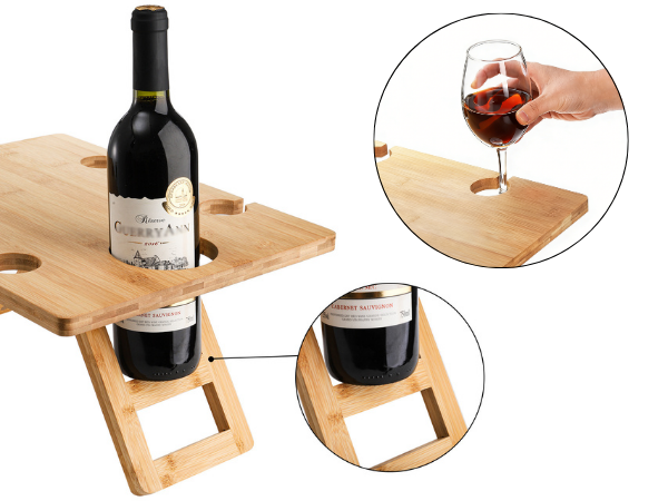 bamboo wine picnic table wine slot and glass slot